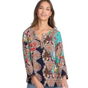 Johnny Was Indi Flower 3/4 Sleeve Henley Shirt
Top Floral Paisley Blouse Medium